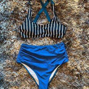 Blue high waisted bikini